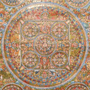 A large and fine inscribed 'mandala' thangka with decorated back, Tibet, 19th C. — 照片 5