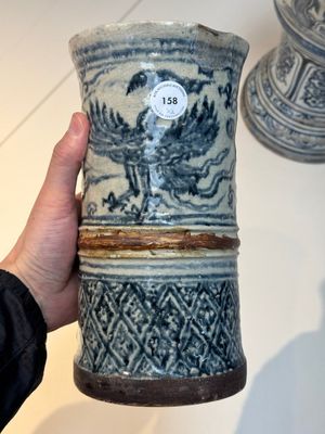 A large Annamese or Vietnamese blue and white inscribed two-piece altar vase, 16th C. — photo 9