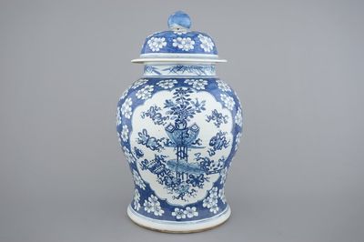 A large blue and white Chinese porcelain baluster jar and cover, 19th C.