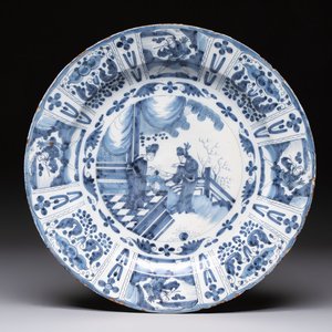 A large blue and white Dutch Delft chinoiserie dish, late 17th C. — 照片 1