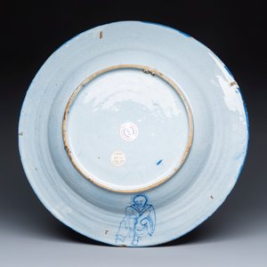 A large blue and white Dutch Delft mythological dish with a trumpet rider — photo 2