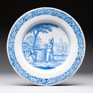 A large blue and white Dutch Delft dish with Jesus and the Samaritan woman, ca. 1680 — photo 1