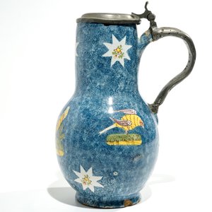 A large blue ground Brussels faience jug with a hen and a cockerel, 18/19th C. — 照片 5