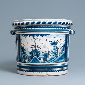 A large blue, white and manganese 'landscape' jardinière, Nevers, France, 18th C. — 照片 2