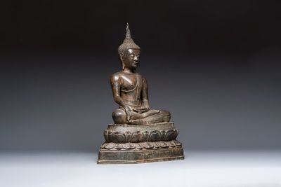 A large bronze seated Buddha Shakyamuni, Thailand, 20th C.