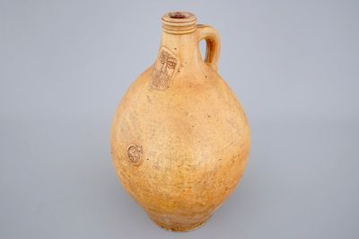 A large brown-glazed stoneware bellarmine jug, 18th C.