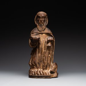 A large Burgundian stone sculpture of Saint Anthony the Great with attributes, France, 14th C. — foto 2