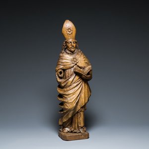 A large carved oak sculpture of a bishop, Flanders, 16th C. — photo 1