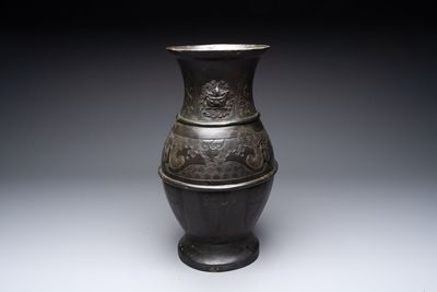 A large Chinese archaistic bronze 'hu' vase, Ming