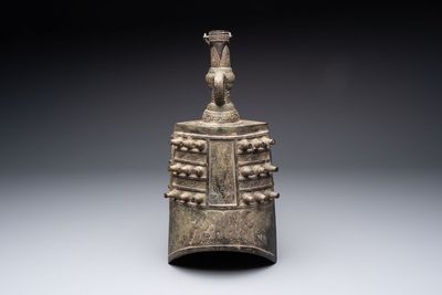 A large Chinese archaistic inscribed bronze bell, 'Zhong 鐘', Ming