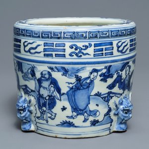 A large Chinese blue and white '8 immortals' censer, Wanli — 照片 1