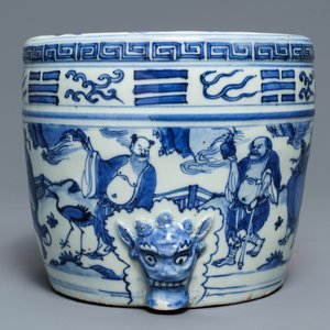 A large Chinese blue and white '8 immortals' censer, Wanli — 照片 6