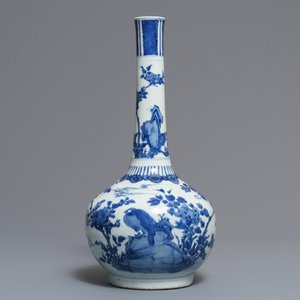 A large Chinese blue and white bottle vase with birds in a landscape, Wanli — 照片 1