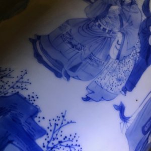 A large Chinese blue and white brush pot, bitong, Transitional period — photo 13