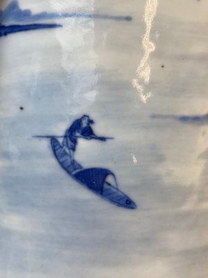A large Chinese blue and white brush pot with a refined mountainous landscape, 18th C. — 照片 18