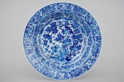 A large Chinese blue and white deep dish, Kangxi, ca. 1700