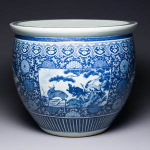 A large Chinese blue and white fish bowl, Jiaqing — 照片 1