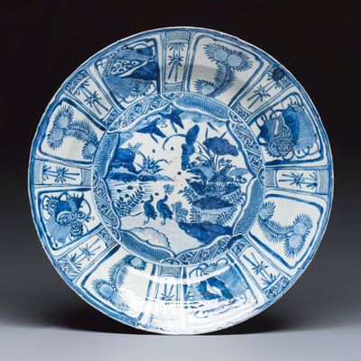 A large Chinese blue and white 'Geese' dish, Wanli