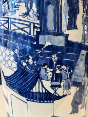 A large Chinese blue and white 'Guo Ziyi 郭子儀拜壽' rouleau vase, Kangxi — 照片 11
