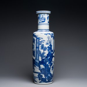 A large Chinese blue and white 'Guo Ziyi 郭子儀拜壽' rouleau vase, Kangxi — 照片 2