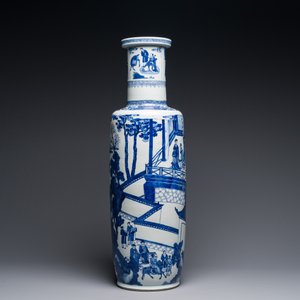 A large Chinese blue and white 'Guo Ziyi 郭子儀拜壽' rouleau vase, Kangxi — 照片 3