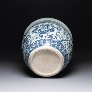 A large Chinese blue and white 'He Lu Tong Chun 鶴鹿同春' fish bowl, 19th C. — photo 6