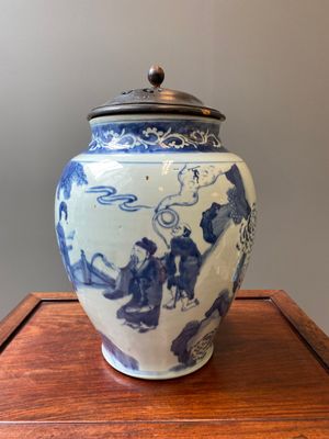 A large Chinese blue and white 'Immortals' vase, Transitional period — photo 4
