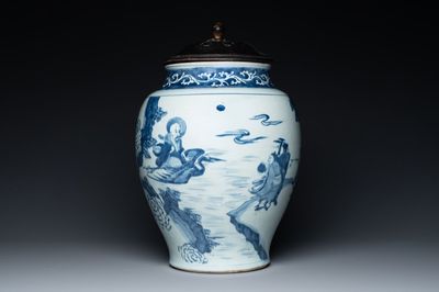 A large Chinese blue and white 'Immortals' vase, Transitional period