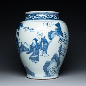 A large Chinese blue and white 'Immortals' vase, Transitional period — photo 4