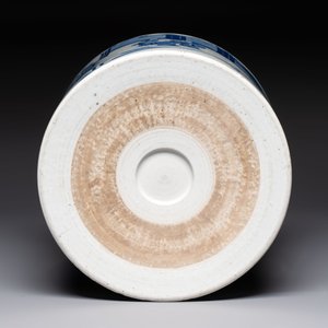 A large Chinese blue and white 'Li Jing Qu Qi 李靖娶妻' brush pot, 19th C. — photo 5
