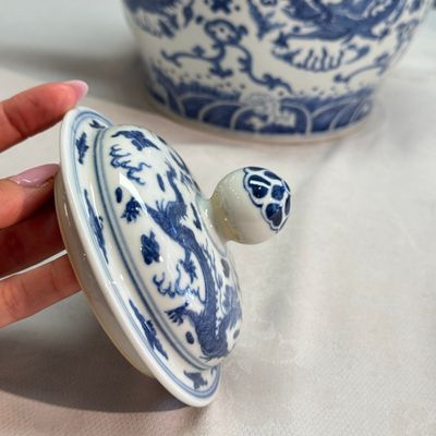 A large Chinese blue and white 'Nine Dragons' wine pot — photo 25