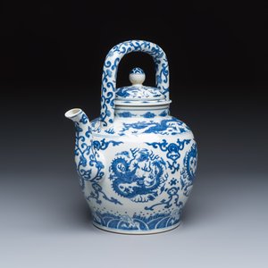 A large Chinese blue and white 'Nine Dragons' wine pot — photo 1