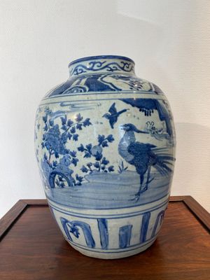A large Chinese blue and white 'pheasant' jar, Ming — photo 3
