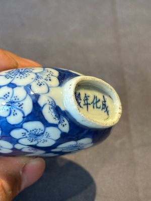 A large Chinese blue and white 'prunus on cracked ice' snuff bottle, Chenghua mark, 18/19th C. — photo 7