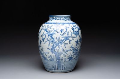 A large Chinese blue and white 'Three Friends of Winter' vase, Jiajing