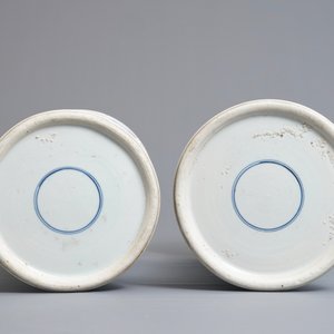 A large Chinese blue and white three-piece garniture with landscape and floral panels, Kangxi — photo 8