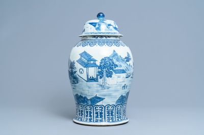 A large Chinese blue and white vase and cover, 19th C.