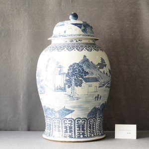 A large Chinese blue and white vase and cover, 19th C. — 照片 7