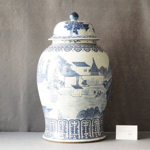 A large Chinese blue and white vase and cover, 19th C. — 照片 8