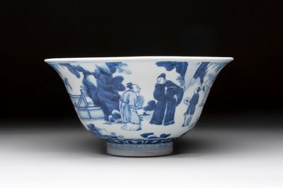A large Chinese blue and white 'Zhu Lin Qi Xian 竹林七賢' bowl, Kangxi