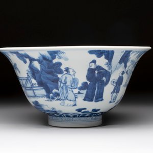 A large Chinese blue and white 'Zhu Lin Qi Xian 竹林七賢' bowl, Kangxi — 照片 1