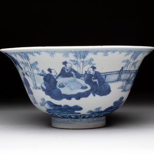 A large Chinese blue and white 'Zhu Lin Qi Xian 竹林七賢' bowl, Kangxi — 照片 2