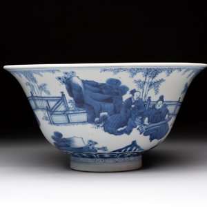 A large Chinese blue and white 'Zhu Lin Qi Xian 竹林七賢' bowl, Kangxi — 照片 3