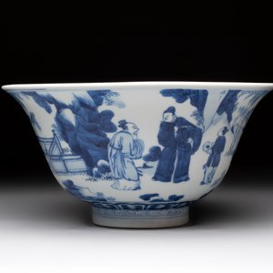 A large Chinese blue and white 'Zhu Lin Qi Xian 竹林七賢' bowl, Kangxi — 照片 4