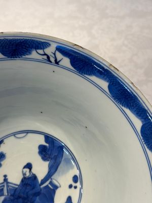 A large Chinese blue and white 'Zhu Lin Qi Xian 竹林七賢' bowl, Kangxi — photo 15