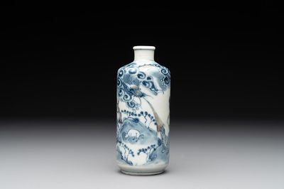 A large Chinese blue, white and copper-red 'zodiac' snuff bottle, squirrel mark, 19th C.