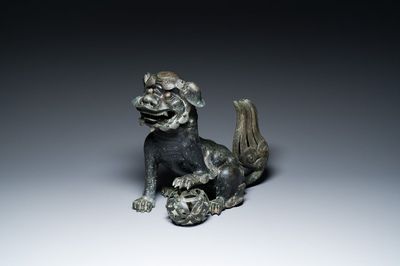 A large Chinese bronze 'Buddhist lion' censer, Ming