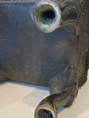 A large Chinese bronze censer and cover with a dragon in a rocky landscape with various animals, Yuan — photo 32