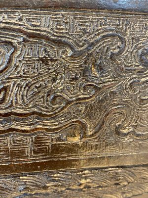 A large Chinese bronze censer and cover with a dragon in a rocky landscape with various animals, Yuan — photo 34