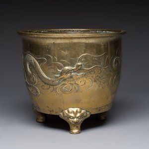 A large Chinese bronze 'Dragon' tripod censer, 19th C. — foto 1